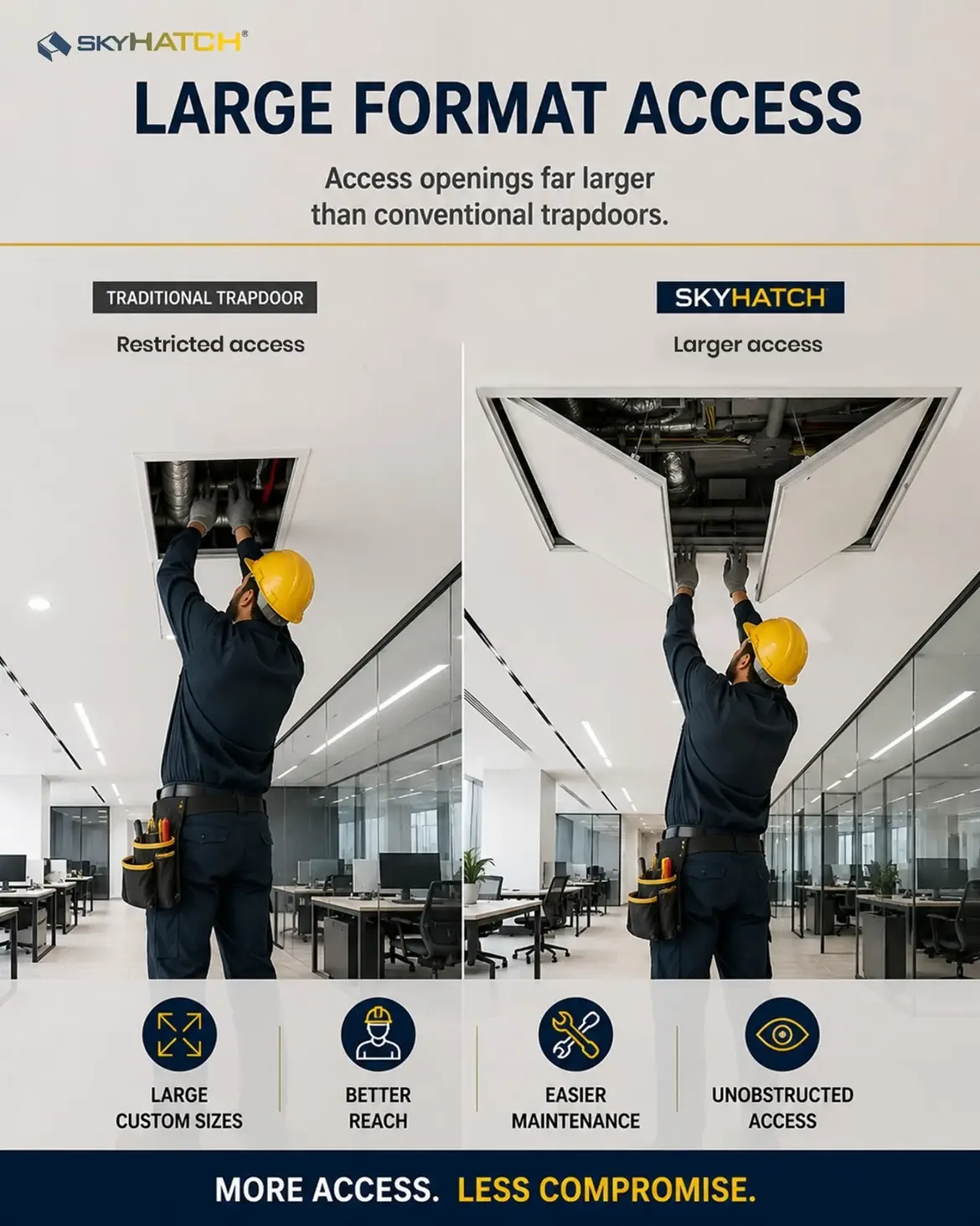 Large format ceiling access comparison